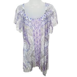 Womens 2X Sheer Lace Tunic Top Boho Fairycore Cottagecore  Romantic White Purple